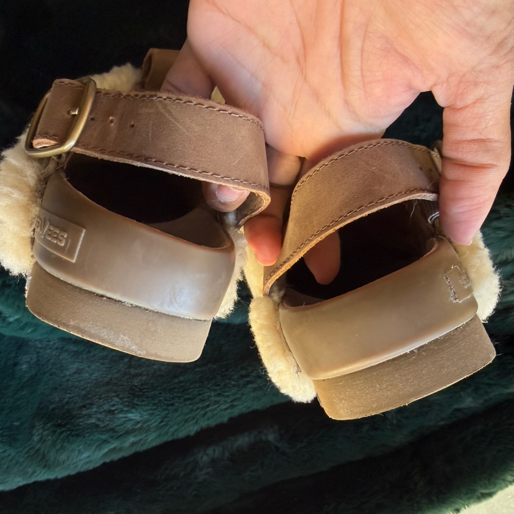 Seavees Cream Shearling Clogs with Tan Strap - Picture 9 of 10